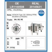 20145631 ALTERNATORE 12V 100AH LR1100508 ADATT.HITACHI C/PULEGGIA PFR6